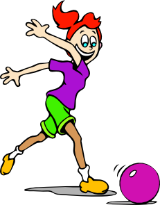 Cartoon image of an excited girl bowling